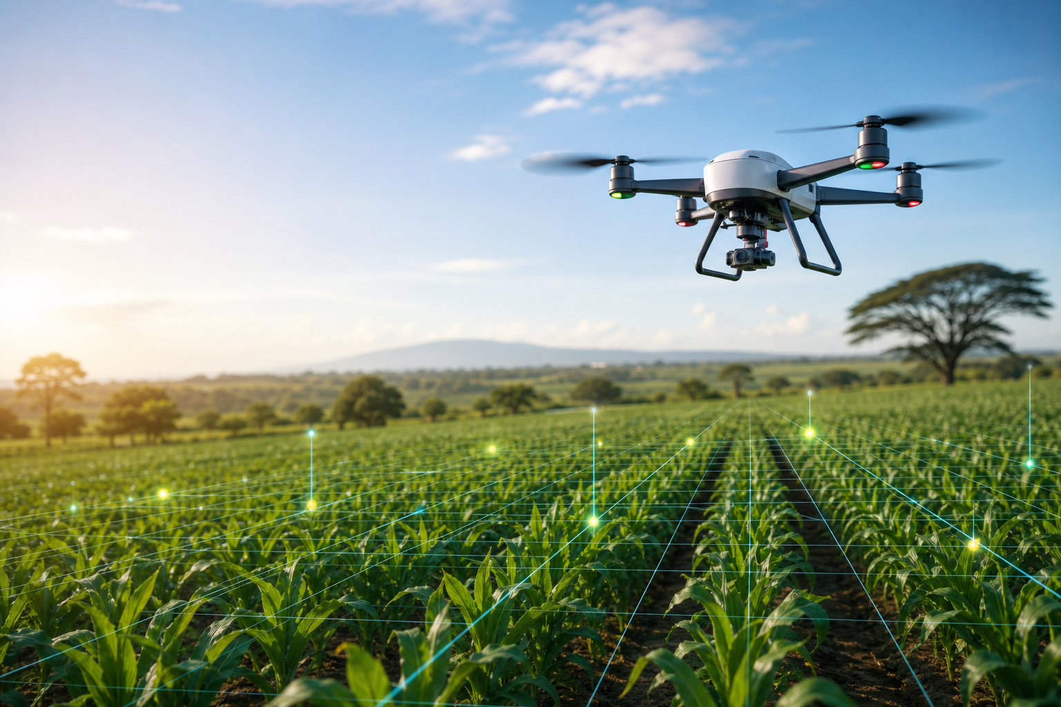 Agriculture drone scanning a farm field
